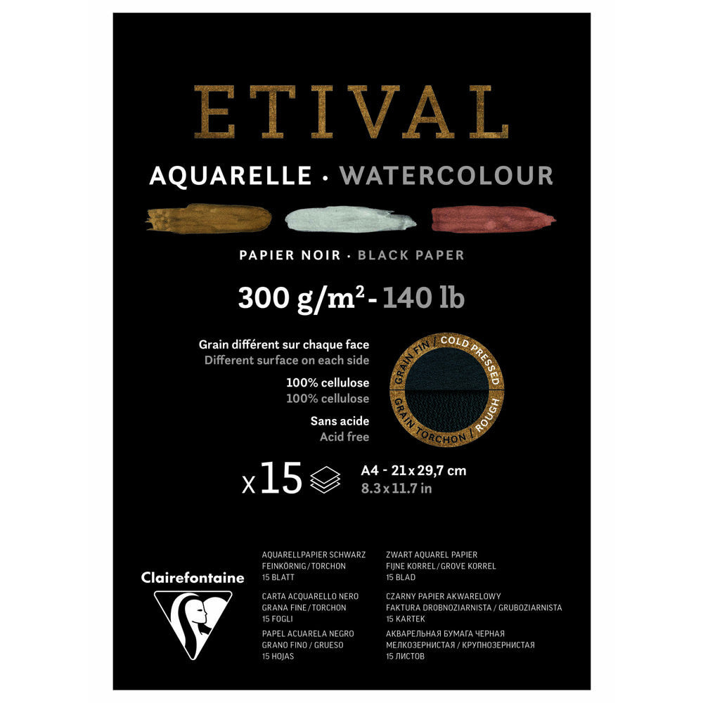 Bloco de Papel Para Aquarela Negro Etival A4 300g Clairefontaine